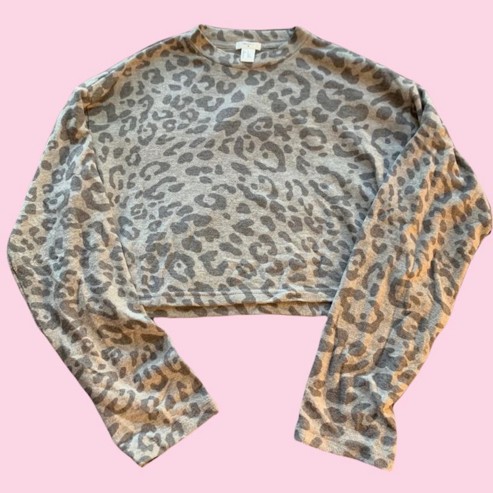 Grey Leopard Cropped Sweater